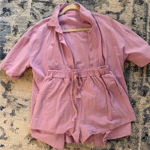 Pink Button-Up Shirt and Shorts Set